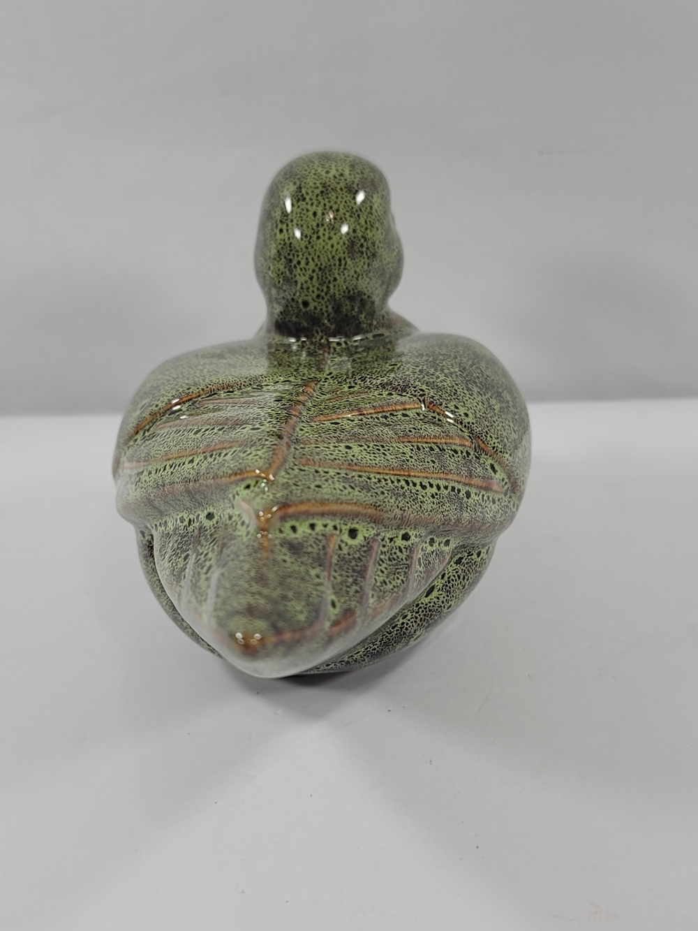 Glazed Ceramic Duck Figurine in Speckled Green - Picture 6 of 9